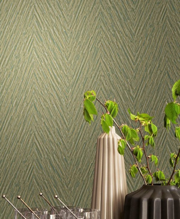 Papel Tapiz Mc120125 5m2 Textura Lineas Dorado Verde Beige - Image 2