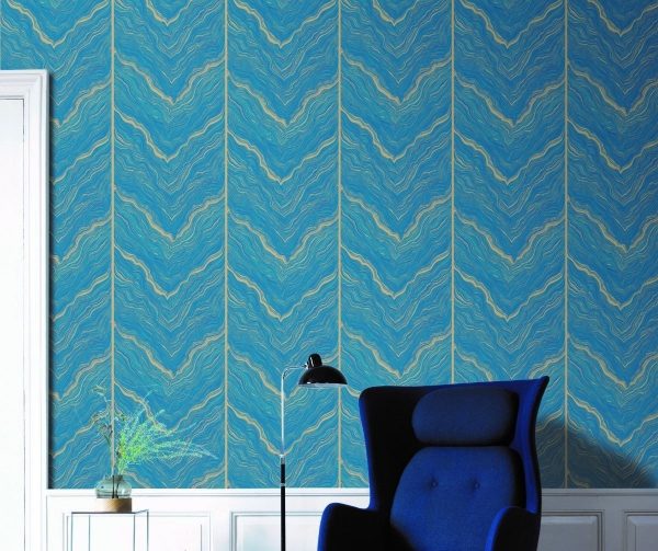 Papel Tapiz 16c3005 5m2 Suede Marmol 3d Azul Dorado Sala - Image 2
