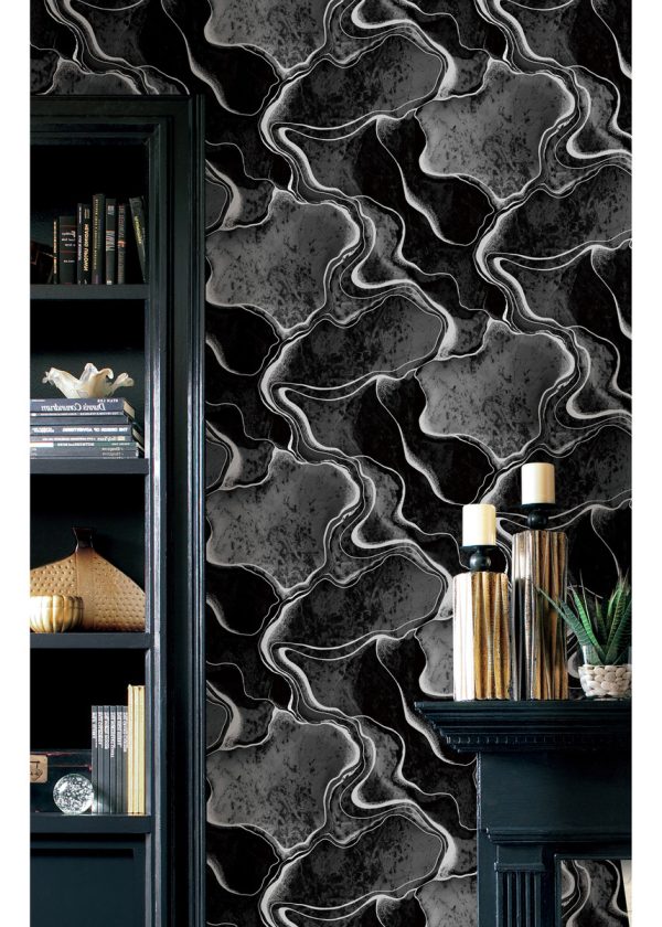 Papel Tapiz Ms171205 Wallpaperdeco Marmol Negro Plata - Image 2