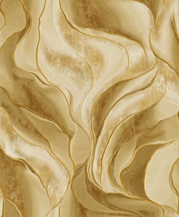 Papel Tapiz Ms170802 Wallpaperdeco Marmol Ondas Ocre